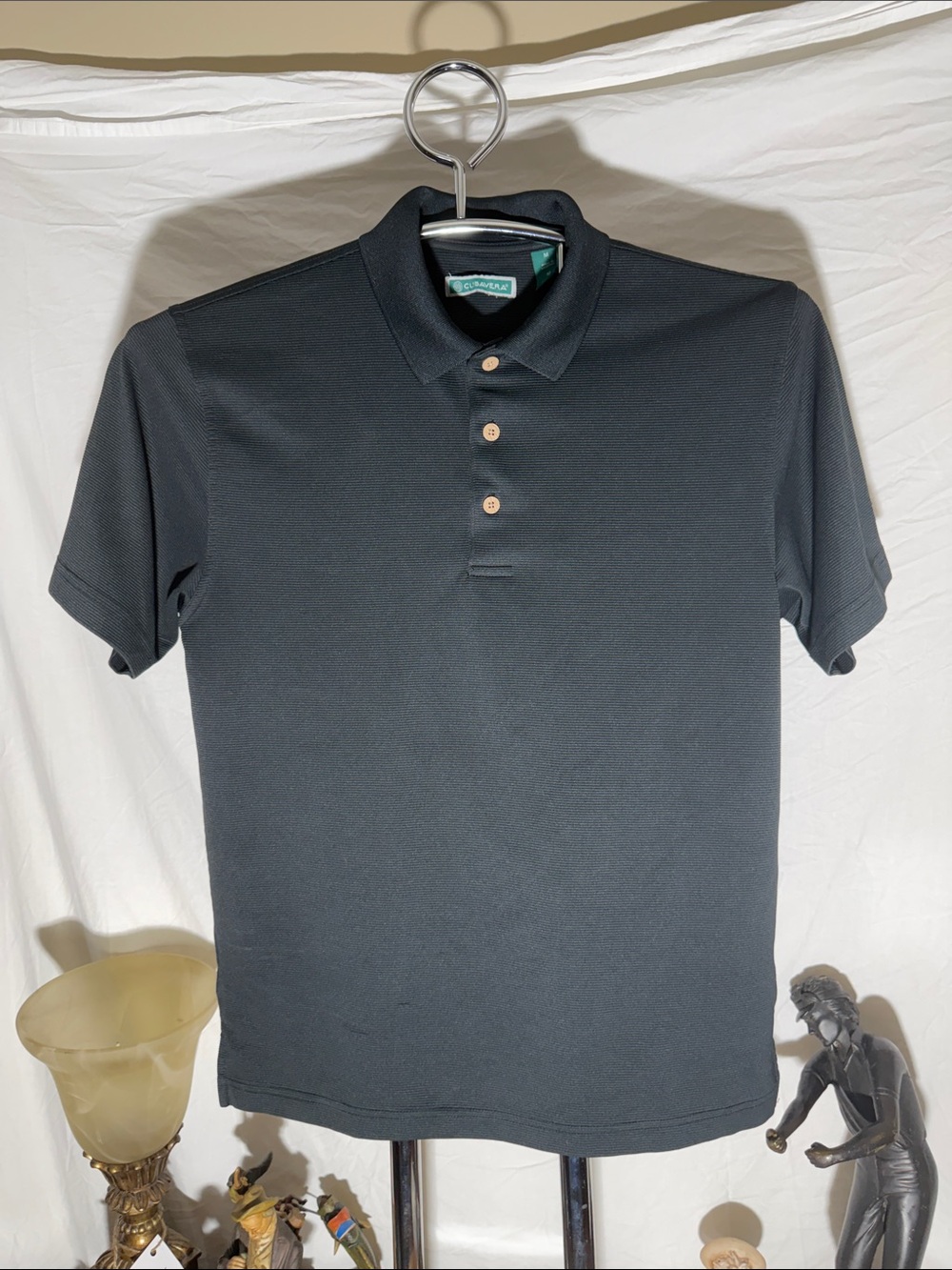 Cubavera Men's Black Polo with Contrast Wood-Tone Buttons